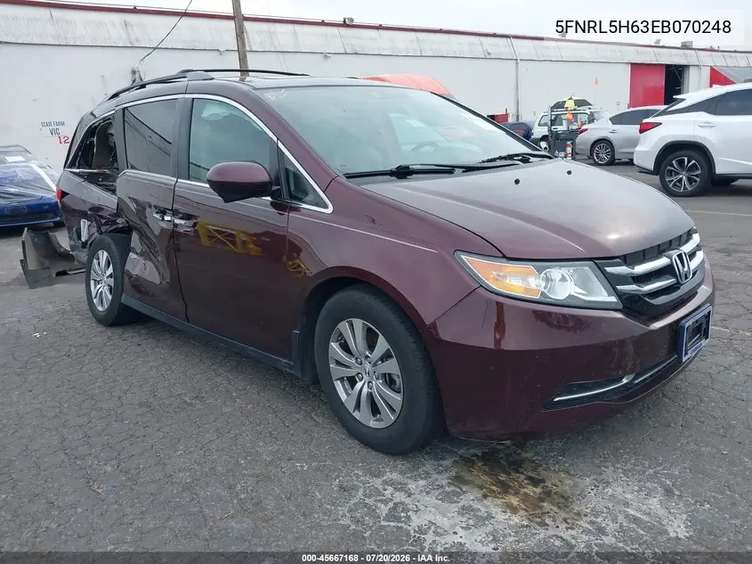 2014 Honda Odyssey Ex-L VIN: 5FNRL5H63EB070248 Lot: 45667168