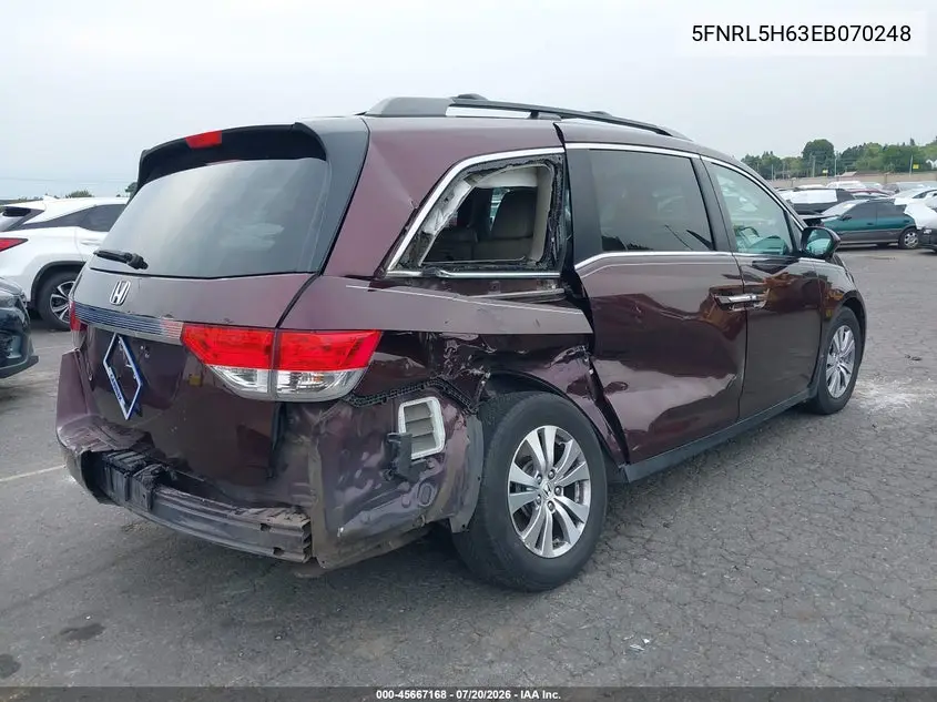 2014 Honda Odyssey Ex-L VIN: 5FNRL5H63EB070248 Lot: 45667168