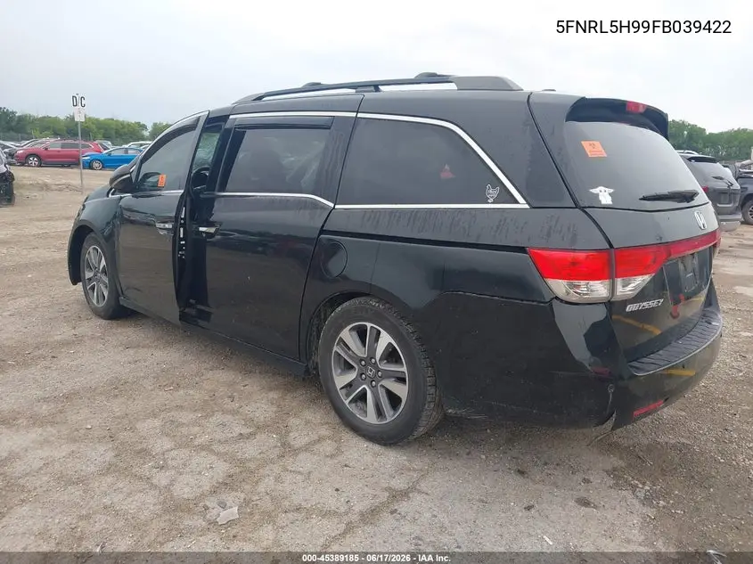 2015 Honda Odyssey Touring/Touring Elite VIN: 5FNRL5H99FB039422 Lot: 45389185
