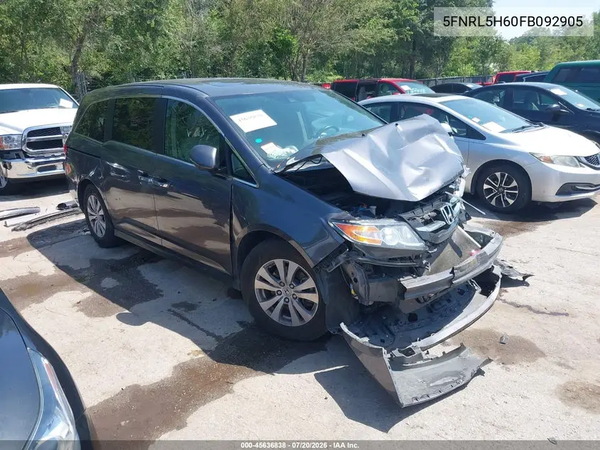 2015 Honda Odyssey Ex-L VIN: 5FNRL5H60FB092905 Lot: 45636838