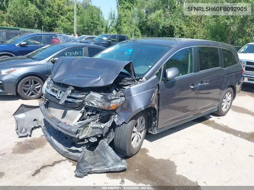2015 Honda Odyssey Ex-L VIN: 5FNRL5H60FB092905 Lot: 45636838