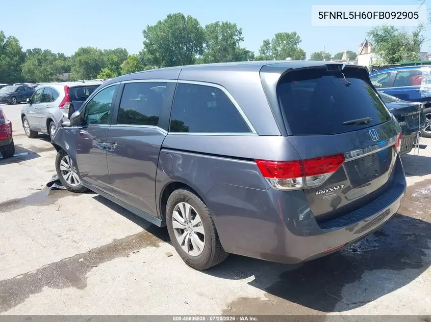 2015 Honda Odyssey Ex-L VIN: 5FNRL5H60FB092905 Lot: 45636838