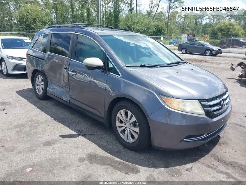 2015 Honda Odyssey Ex-L VIN: 5FNRL5H65FB046647 Lot: 45646399