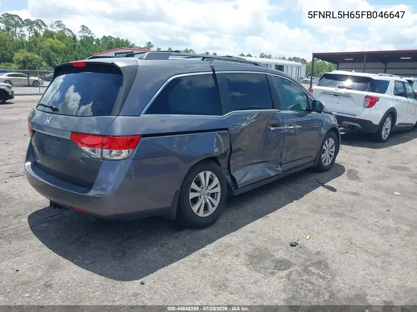 2015 Honda Odyssey Ex-L VIN: 5FNRL5H65FB046647 Lot: 45646399