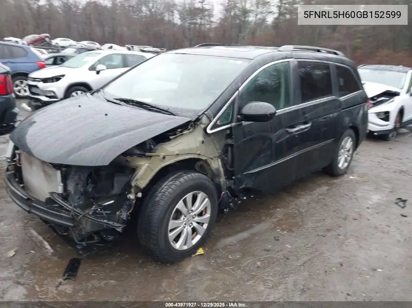 5FNRL5H60GB152599 2016 Honda Odyssey Ex-L