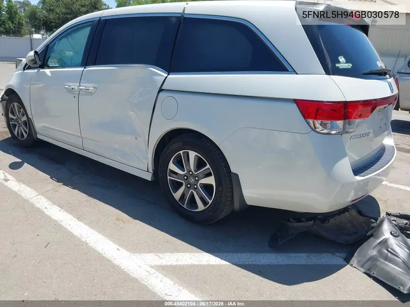 2016 Honda Odyssey Touring/Touring Elite VIN: 5FNRL5H94GB030578 Lot: 45402104