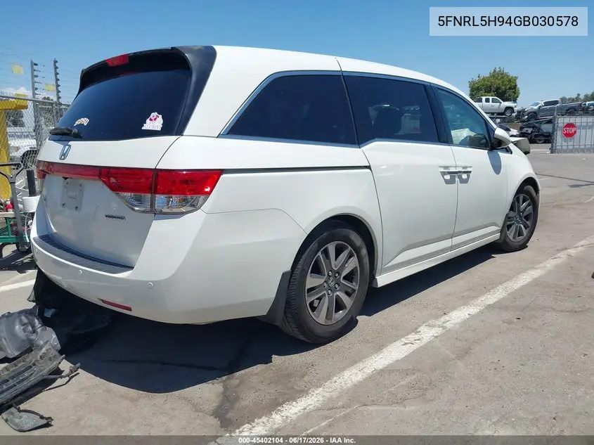 2016 Honda Odyssey Touring/Touring Elite VIN: 5FNRL5H94GB030578 Lot: 45402104