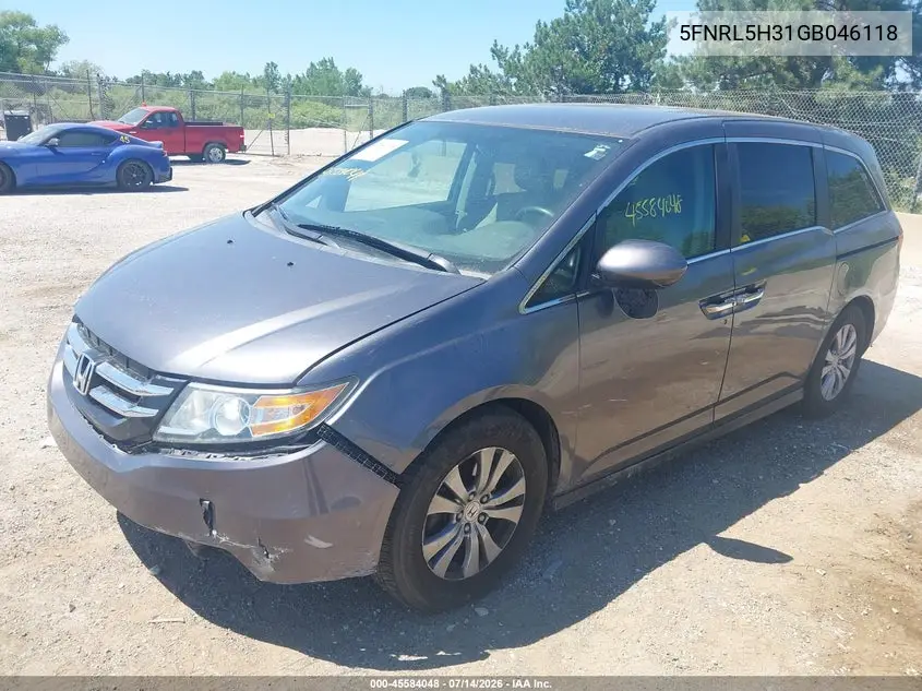 2016 Honda Odyssey Se VIN: 5FNRL5H31GB046118 Lot: 45584048