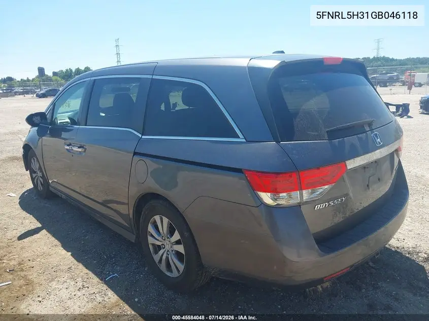 2016 Honda Odyssey Se VIN: 5FNRL5H31GB046118 Lot: 45584048
