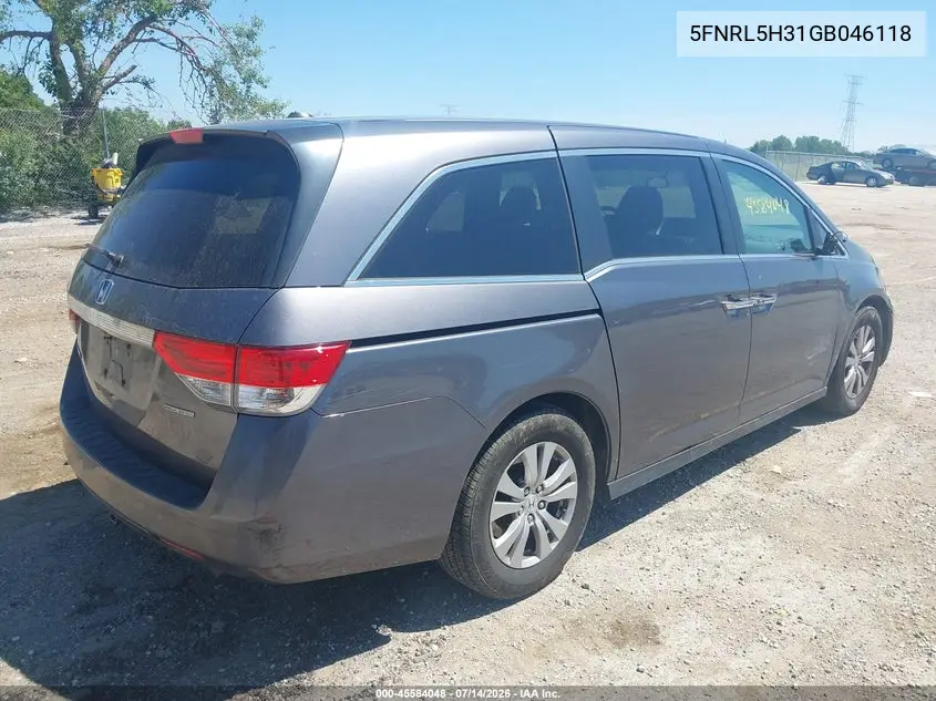 2016 Honda Odyssey Se VIN: 5FNRL5H31GB046118 Lot: 45584048