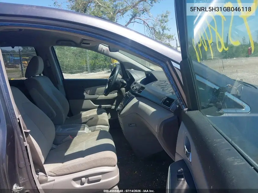 2016 Honda Odyssey Se VIN: 5FNRL5H31GB046118 Lot: 45584048