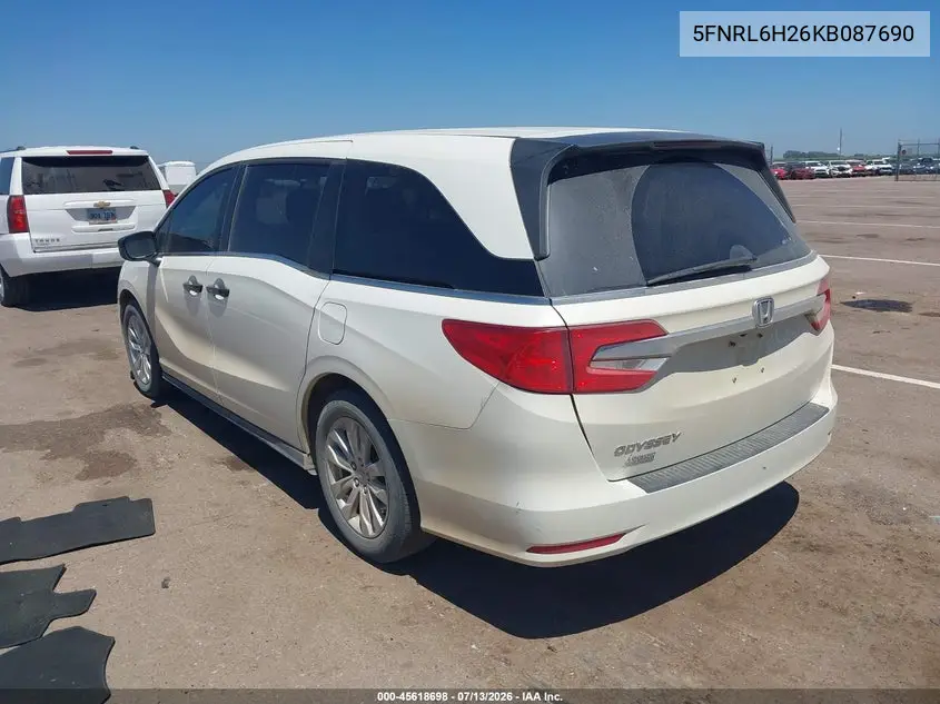 2019 Honda Odyssey Lx VIN: 5FNRL6H26KB087690 Lot: 45618698