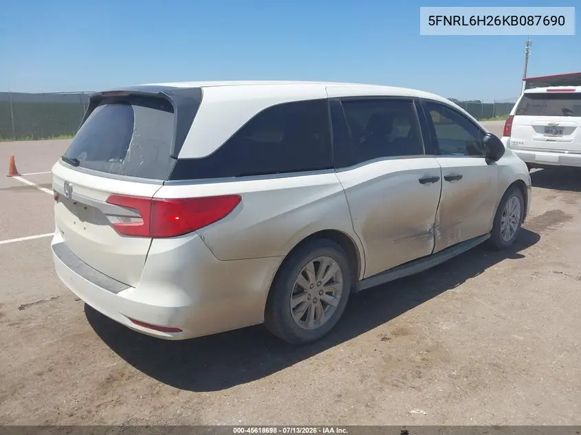 2019 Honda Odyssey Lx VIN: 5FNRL6H26KB087690 Lot: 45618698