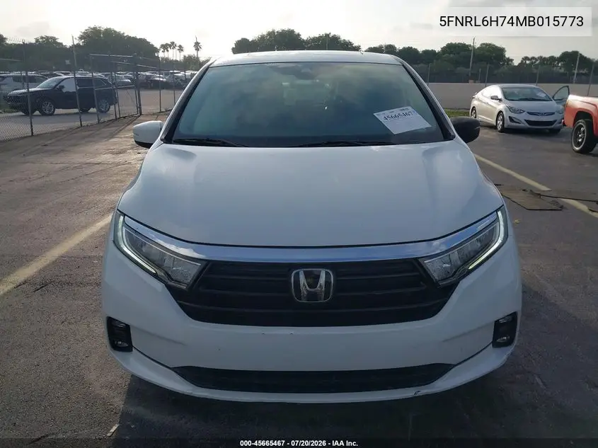 2021 Honda Odyssey Ex-L VIN: 5FNRL6H74MB015773 Lot: 45665467