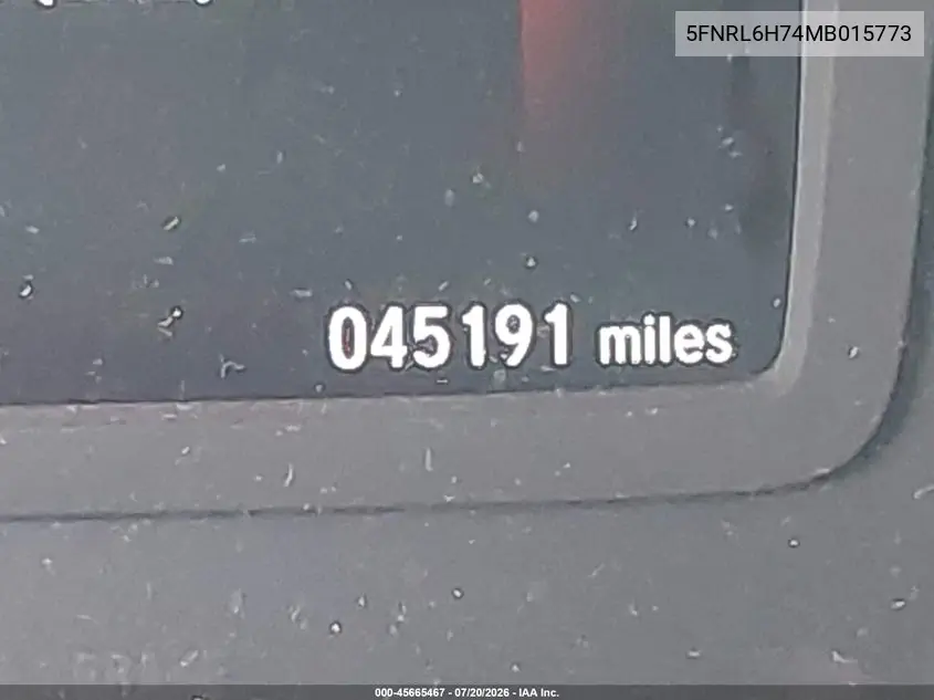 2021 Honda Odyssey Ex-L VIN: 5FNRL6H74MB015773 Lot: 45665467