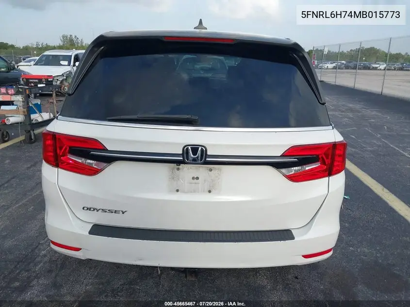 2021 Honda Odyssey Ex-L VIN: 5FNRL6H74MB015773 Lot: 45665467
