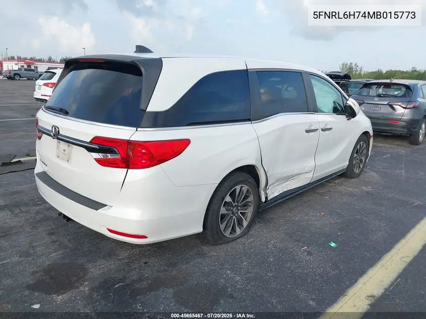 2021 Honda Odyssey Ex-L VIN: 5FNRL6H74MB015773 Lot: 45665467