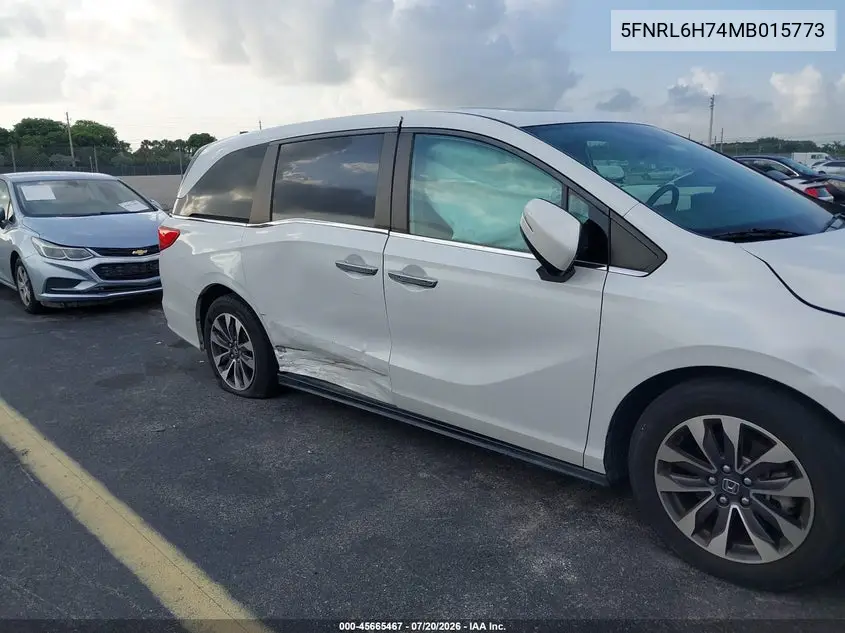 2021 Honda Odyssey Ex-L VIN: 5FNRL6H74MB015773 Lot: 45665467