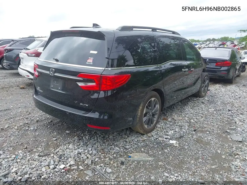 2022 Honda Odyssey Elite VIN: 5FNRL6H96NB002865 Lot: 44974077