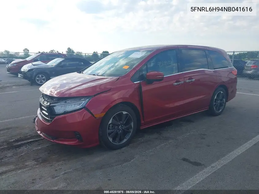 2022 Honda Odyssey Elite VIN: 5FNRL6H94NB041616 Lot: 45281975