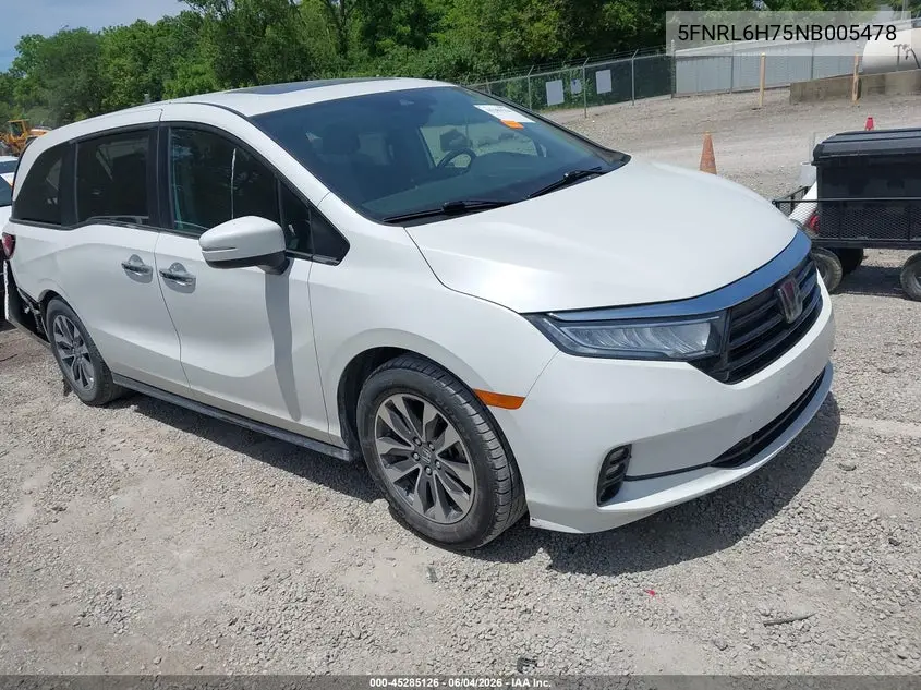 2022 Honda Odyssey Ex-L VIN: 5FNRL6H75NB005478 Lot: 45285126