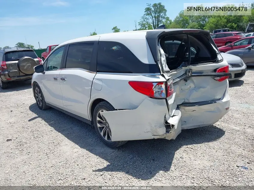 2022 Honda Odyssey Ex-L VIN: 5FNRL6H75NB005478 Lot: 45285126
