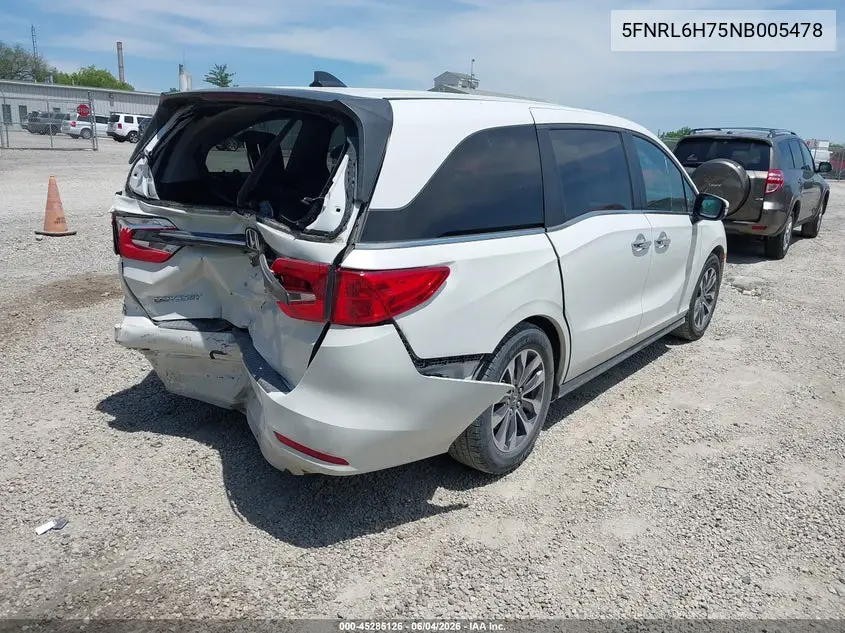 2022 Honda Odyssey Ex-L VIN: 5FNRL6H75NB005478 Lot: 45285126