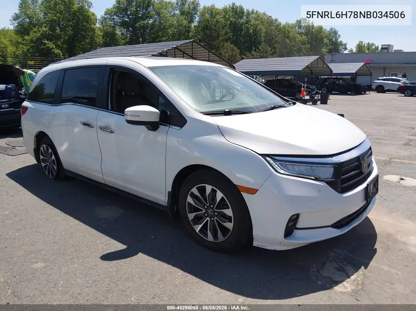 2022 Honda Odyssey Ex-L VIN: 5FNRL6H78NB034506 Lot: 45298050