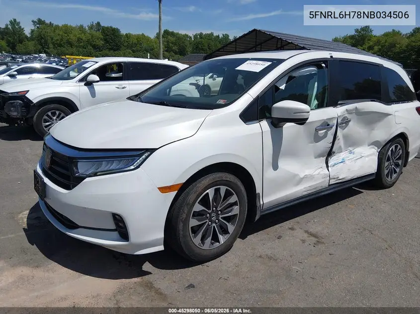 2022 Honda Odyssey Ex-L VIN: 5FNRL6H78NB034506 Lot: 45298050