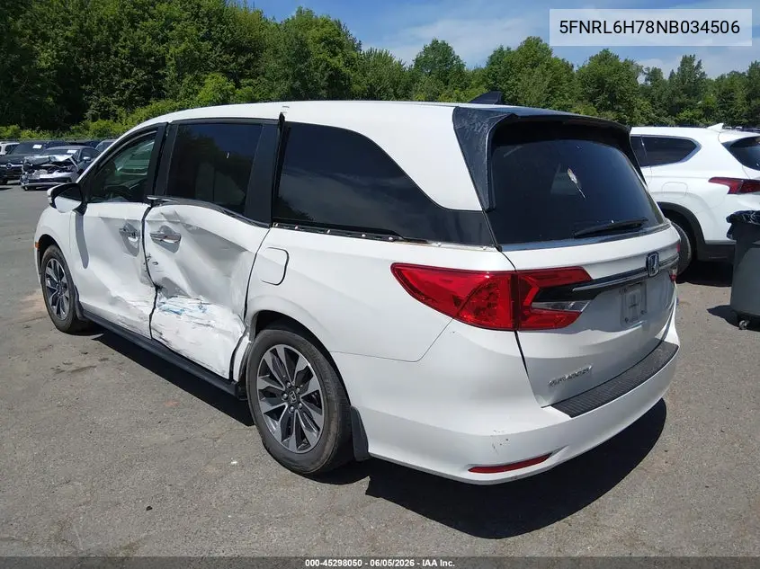 2022 Honda Odyssey Ex-L VIN: 5FNRL6H78NB034506 Lot: 45298050
