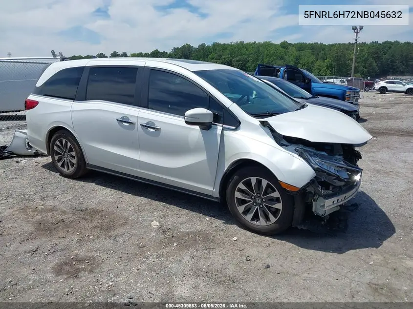 2022 Honda Odyssey Ex-L VIN: 5FNRL6H72NB045632 Lot: 45309863