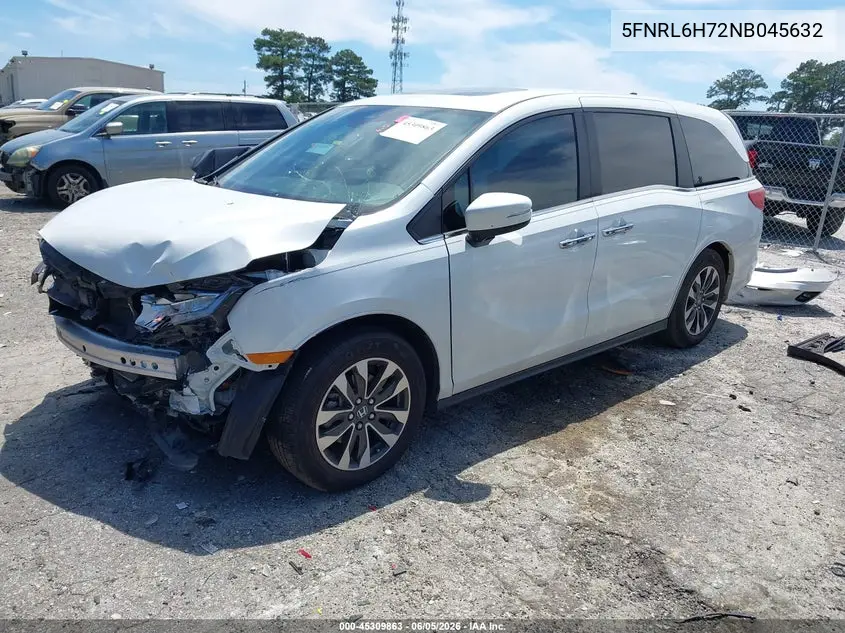 2022 Honda Odyssey Ex-L VIN: 5FNRL6H72NB045632 Lot: 45309863