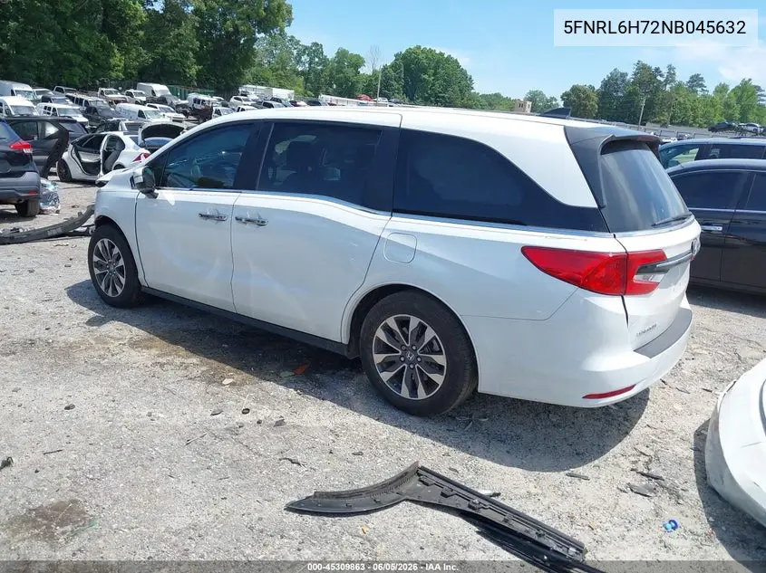 2022 Honda Odyssey Ex-L VIN: 5FNRL6H72NB045632 Lot: 45309863