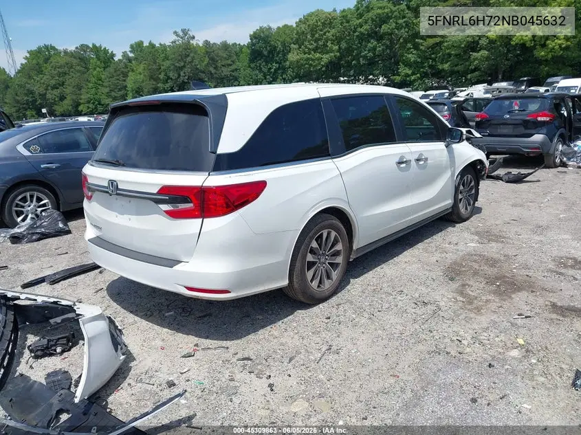 2022 Honda Odyssey Ex-L VIN: 5FNRL6H72NB045632 Lot: 45309863