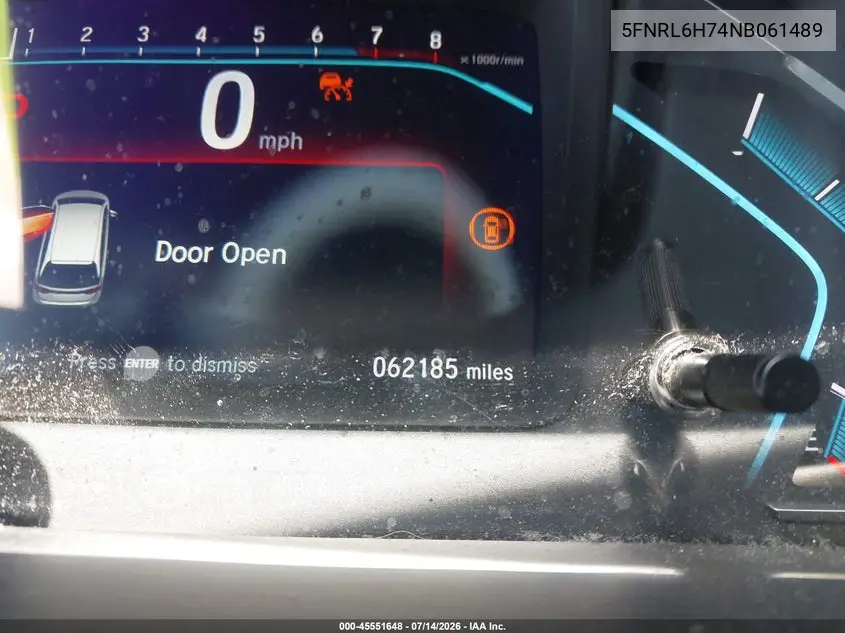 2022 Honda Odyssey Ex-L VIN: 5FNRL6H74NB061489 Lot: 45551648