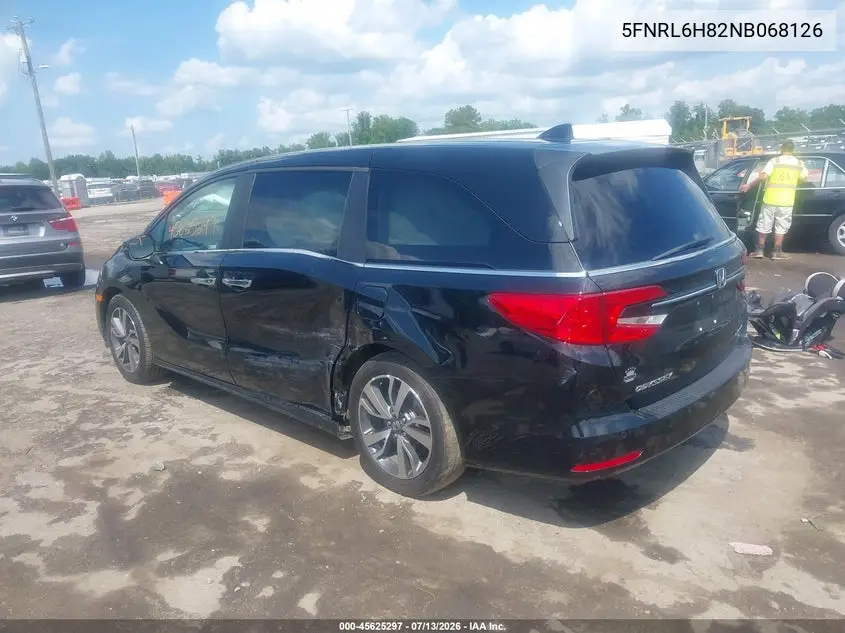 2022 Honda Odyssey Touring VIN: 5FNRL6H82NB068126 Lot: 45625297
