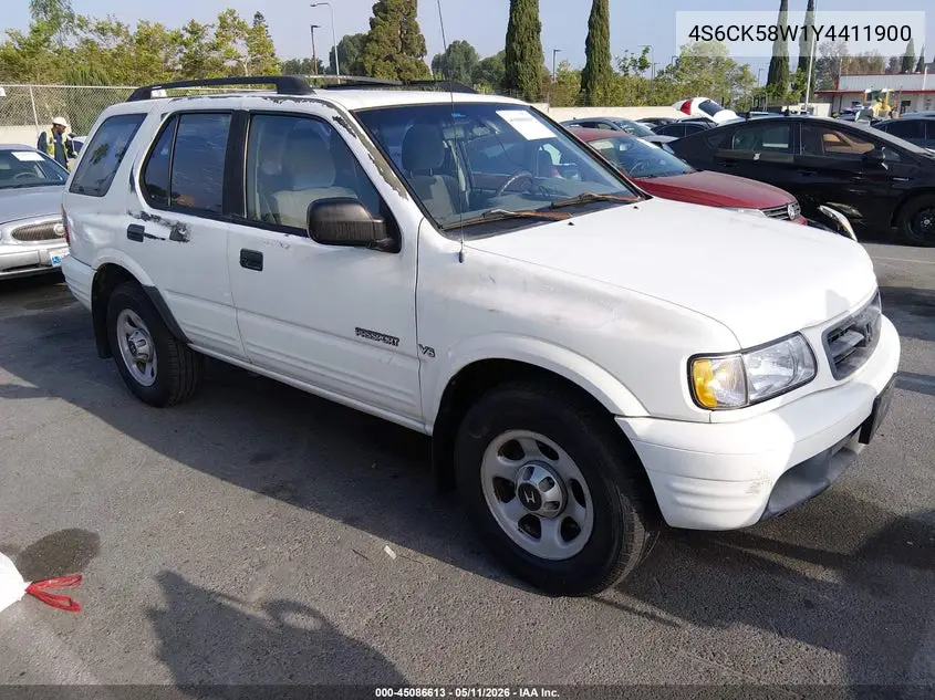2000 Honda Passport Ex/Lx VIN: 4S6CK58W1Y4411900 Lot: 45086613
