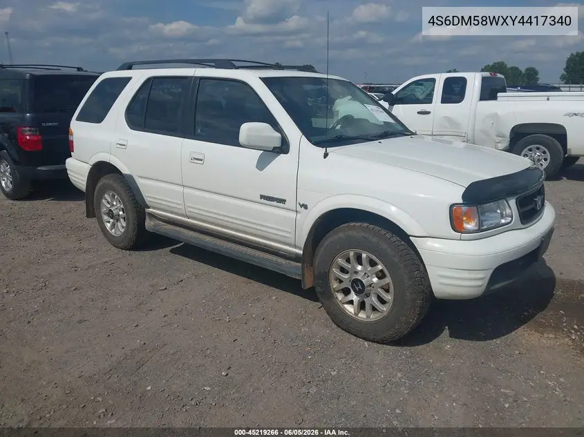 2000 Honda Passport Ex/Lx VIN: 4S6DM58WXY4417340 Lot: 45219266