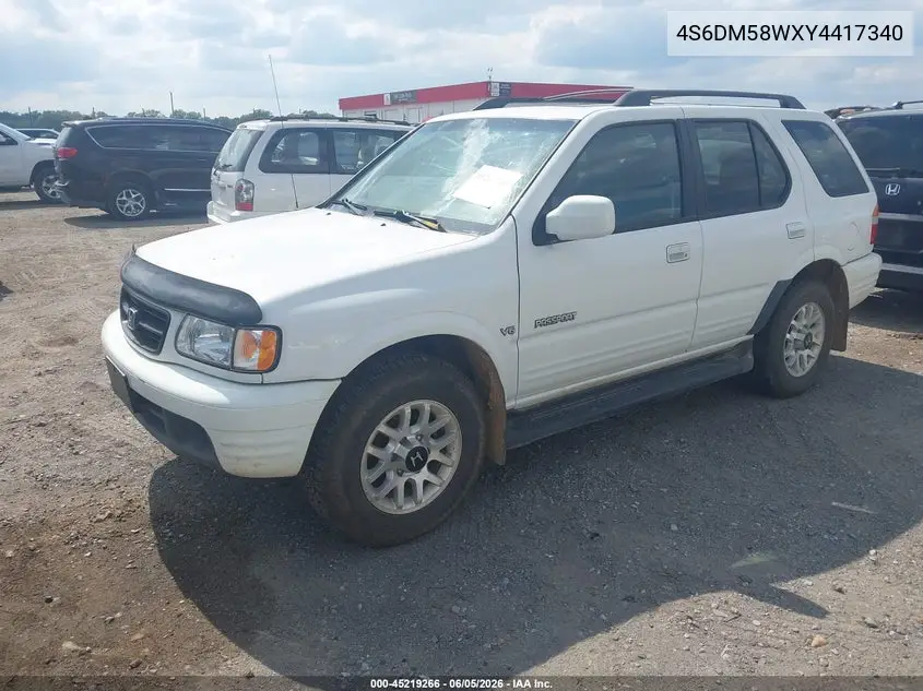 2000 Honda Passport Ex/Lx VIN: 4S6DM58WXY4417340 Lot: 45219266