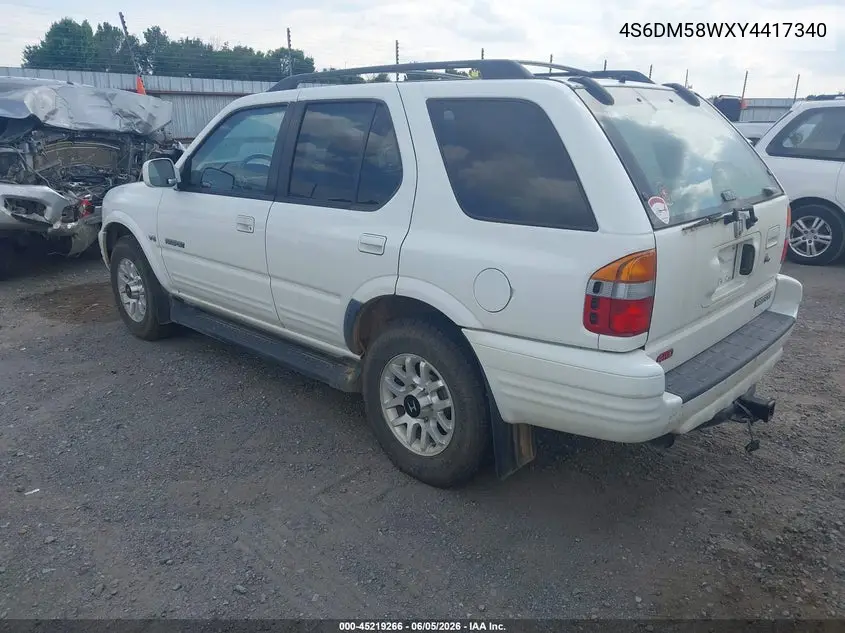 2000 Honda Passport Ex/Lx VIN: 4S6DM58WXY4417340 Lot: 45219266