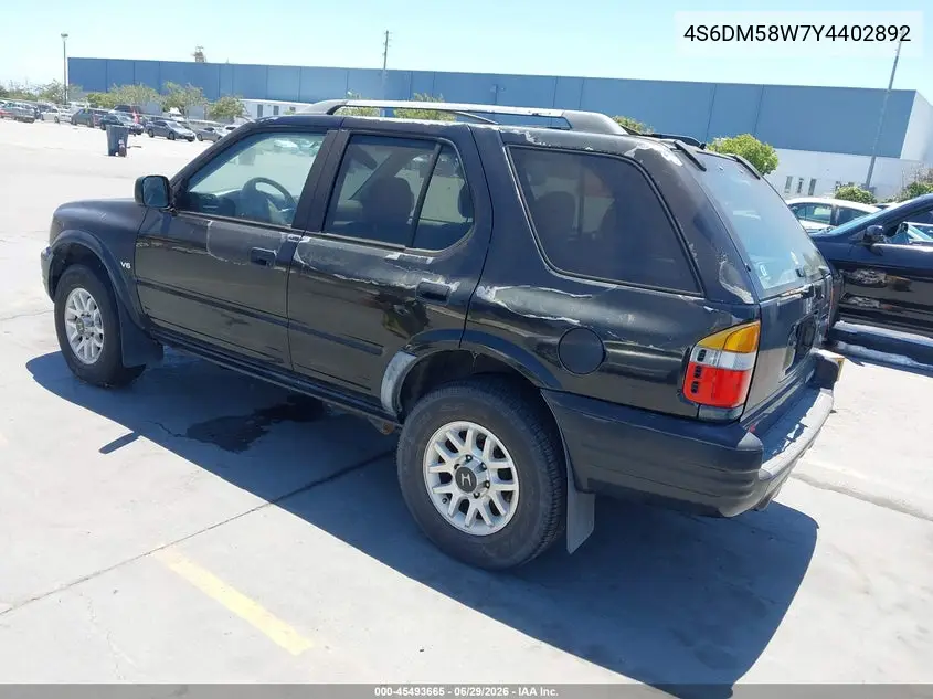 2000 Honda Passport Ex/Lx VIN: 4S6DM58W7Y4402892 Lot: 45493665