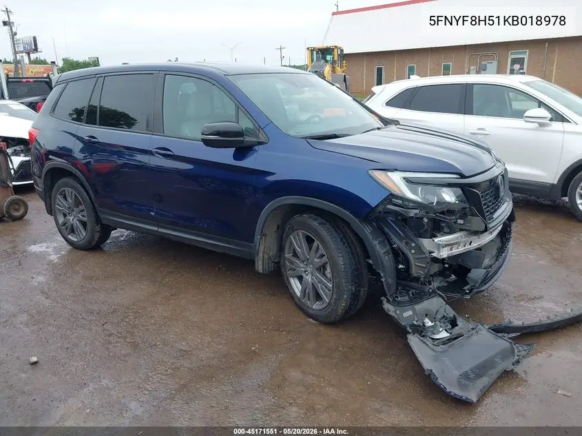 2019 Honda Passport Ex-L VIN: 5FNYF8H51KB018978 Lot: 45171551