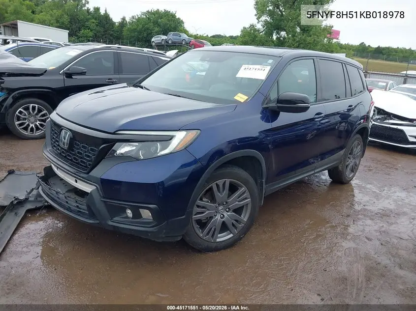 2019 Honda Passport Ex-L VIN: 5FNYF8H51KB018978 Lot: 45171551