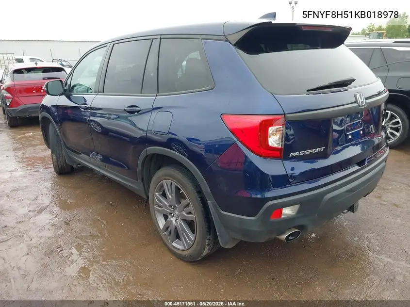 2019 Honda Passport Ex-L VIN: 5FNYF8H51KB018978 Lot: 45171551