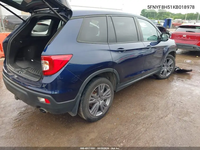 2019 Honda Passport Ex-L VIN: 5FNYF8H51KB018978 Lot: 45171551