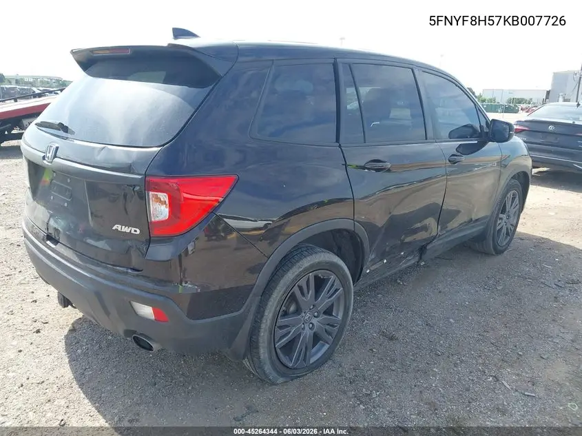 2019 Honda Passport Ex-L VIN: 5FNYF8H57KB007726 Lot: 45264344