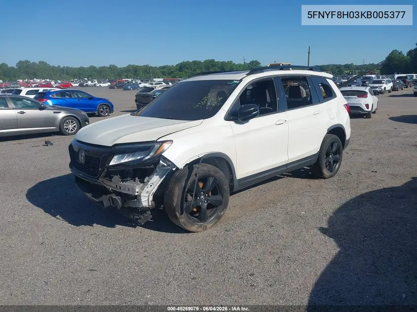 2019 Honda Passport Elite VIN: 5FNYF8H03KB005377 Lot: 45269079