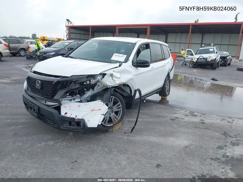 2019 Honda Passport Ex-L VIN: 5FNYF8H59KB024060 Lot: 45316297