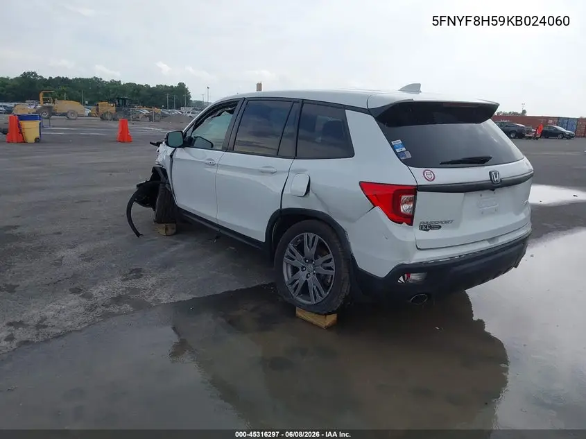 2019 Honda Passport Ex-L VIN: 5FNYF8H59KB024060 Lot: 45316297