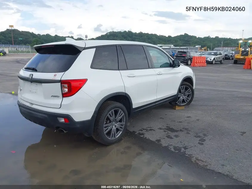 2019 Honda Passport Ex-L VIN: 5FNYF8H59KB024060 Lot: 45316297